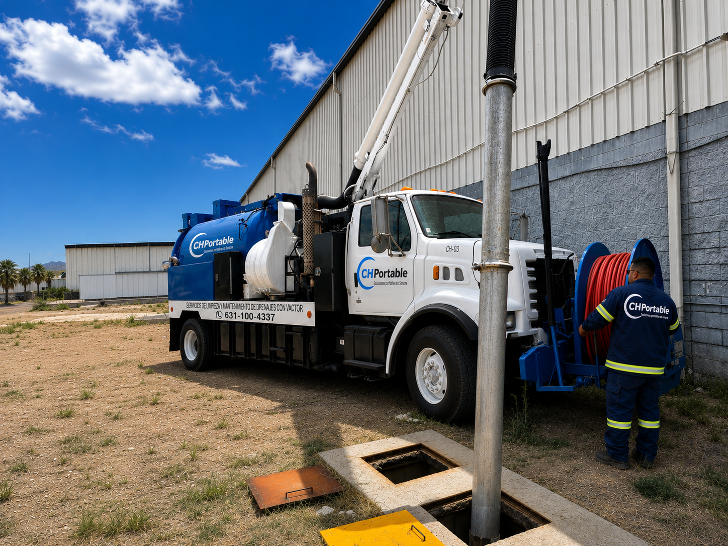 Limpieza de drenaje industrial con vactor